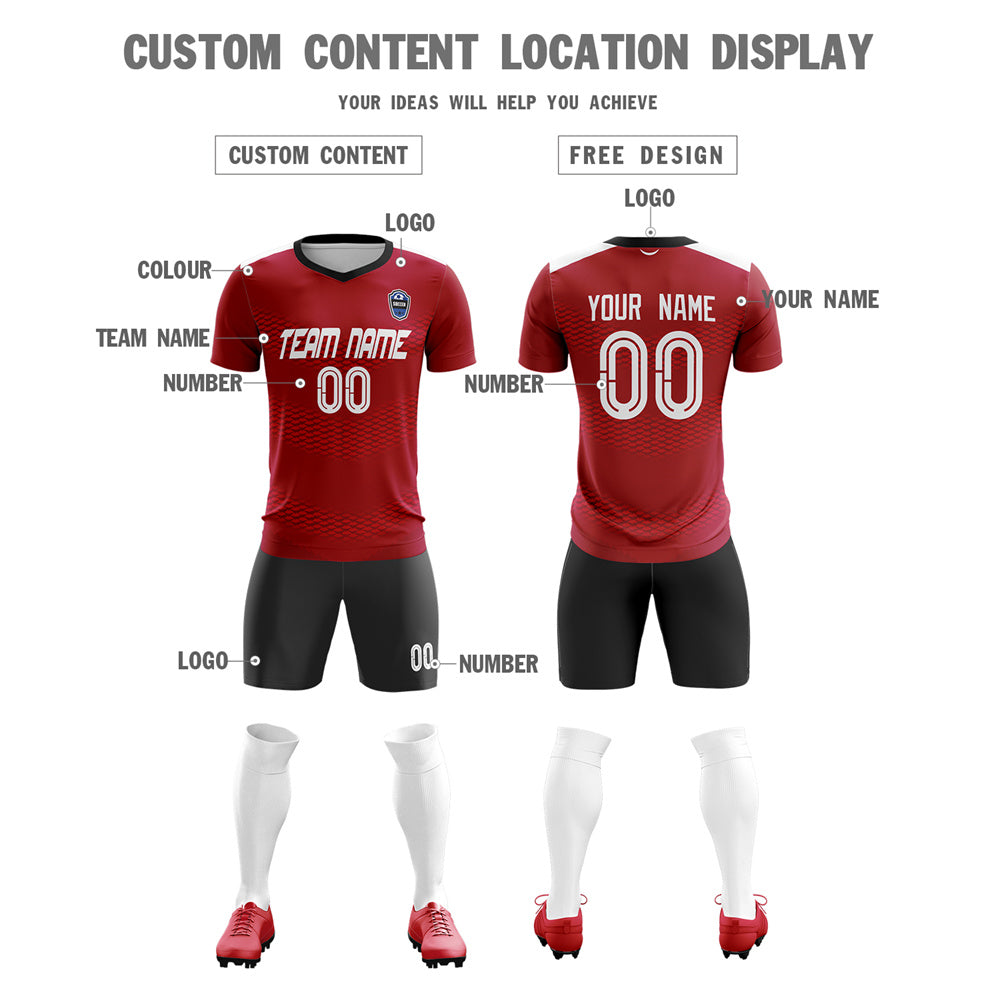 Custom Red Black-White Men Soccer Sets Jersey