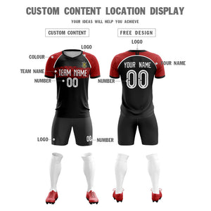 Custom Black Red V Neck Uniform Soccer Sets Jersey