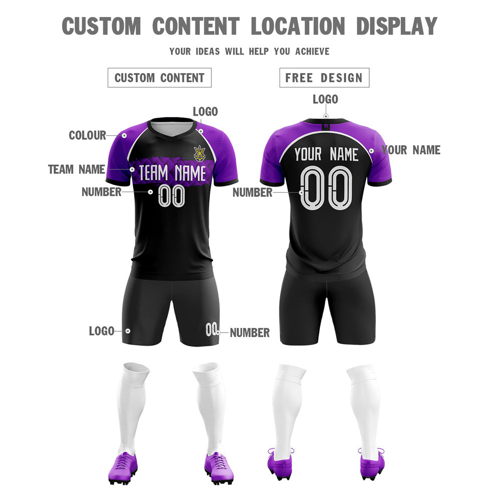 Custom Black Purple Men Training Uniform Soccer Sets Jersey