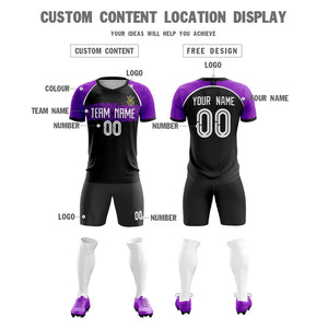 Custom Black Purple Men Training Uniform Soccer Sets Jersey