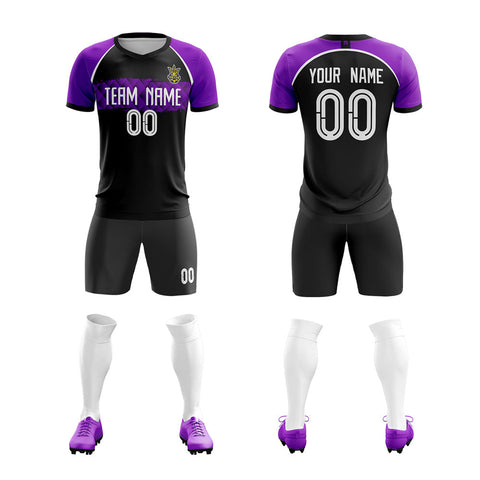 Custom Black Purple Men Training Uniform Soccer Sets Jersey