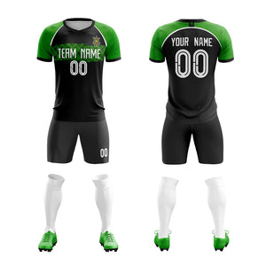 Custom Black Green Training Uniform Men Soccer Sets Jersey