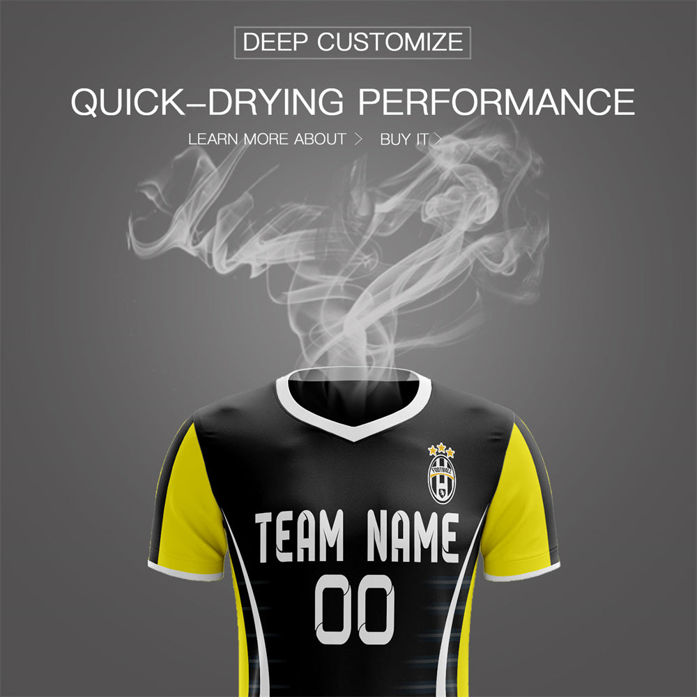 Custom Black Yellow Training Uniform Men Soccer Sets Jersey