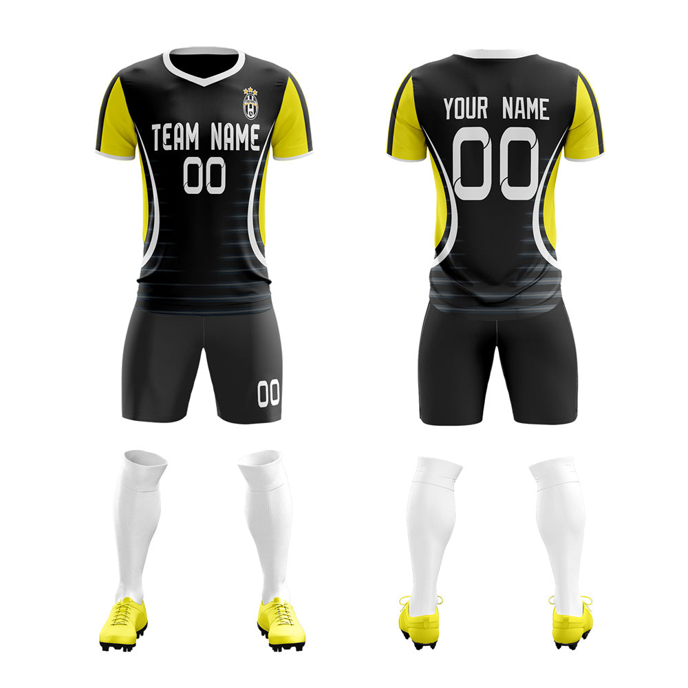 Custom Black Yellow Training Uniform Men Soccer Sets Jersey