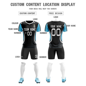 Custom Black Blue Training Uniform Men Soccer Sets Jersey