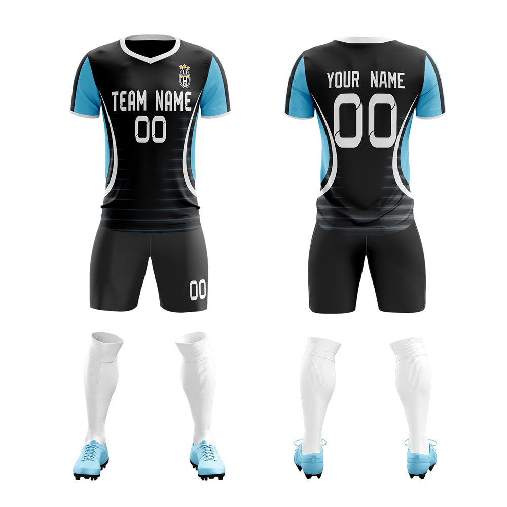 Custom Black Blue Training Uniform Men Soccer Sets Jersey