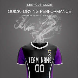 Custom Black Purple Printed Men Soccer Sets Jersey