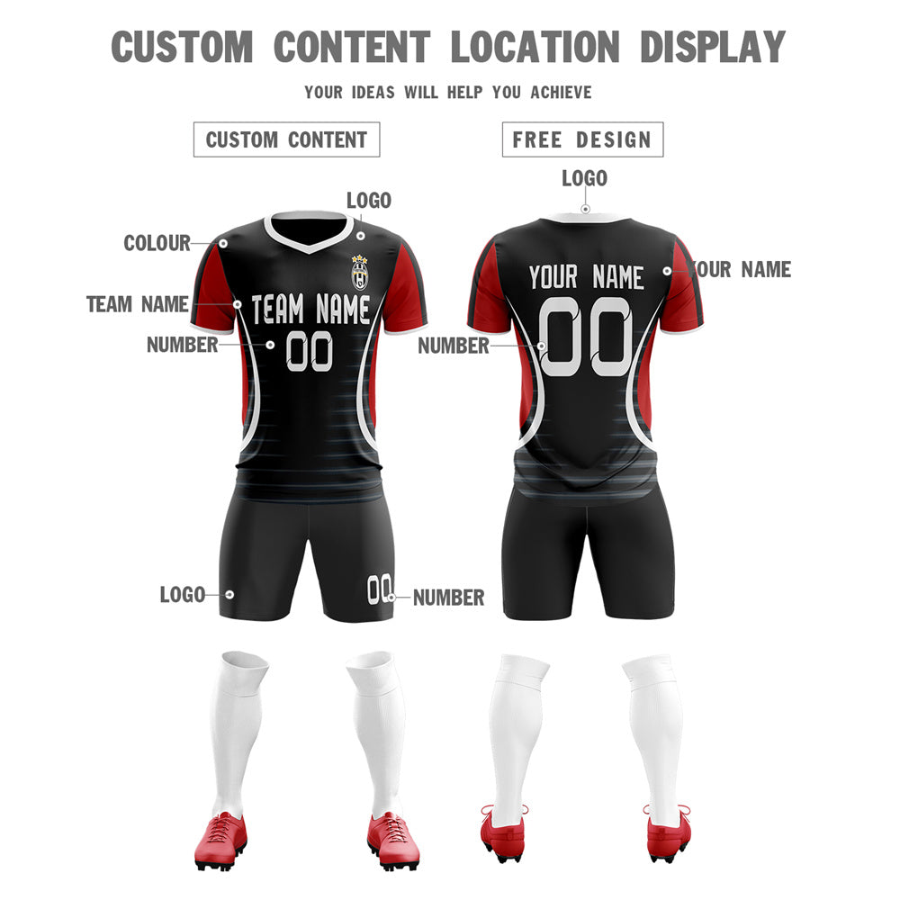 Custom Black Red Design Training Soccer Sets Jersey