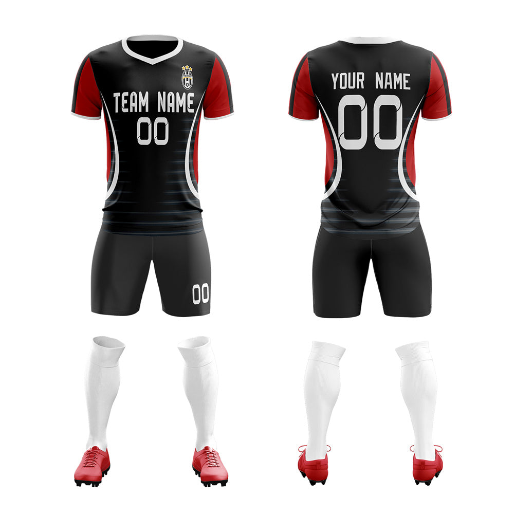 Custom Black Red Design Training Soccer Sets Jersey