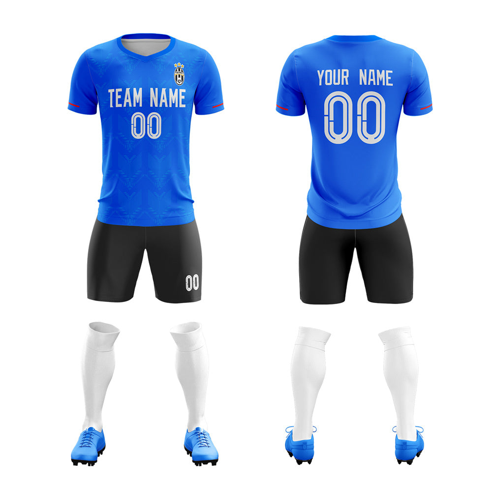 Custom Blue Black Training Men Uniform Soccer Sets Jersey