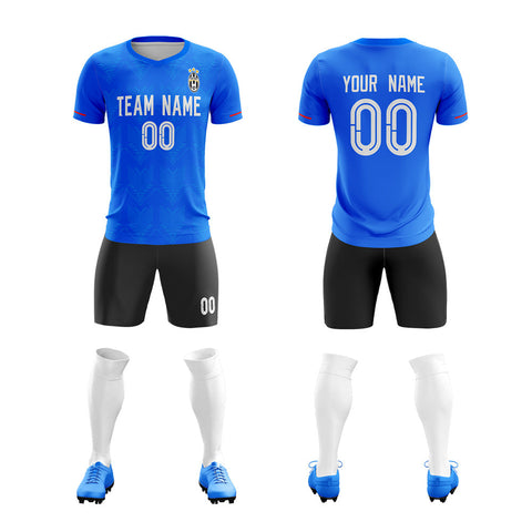 Custom Blue Black Training Men Uniform Soccer Sets Jersey
