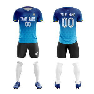 Custom Navy Light Blue Men Uniform Soccer Sets Jersey