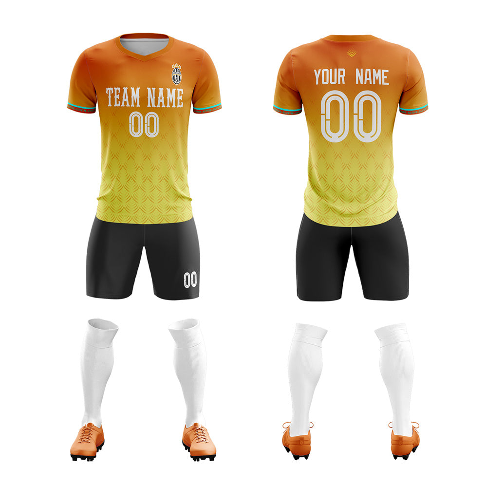 Custom Yellow Orange Training Men Uniform Soccer Sets Jersey