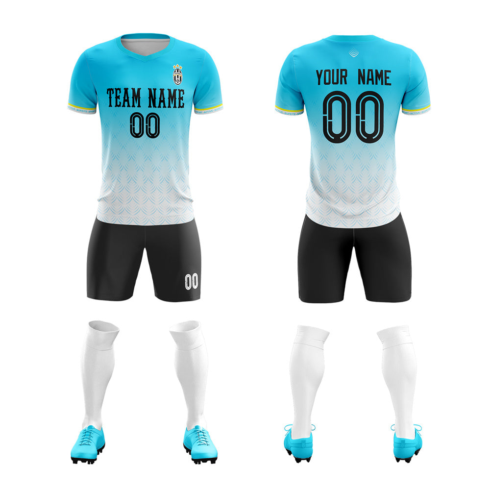 Custom Aqua White Quick Dry Soccer Sets Jersey