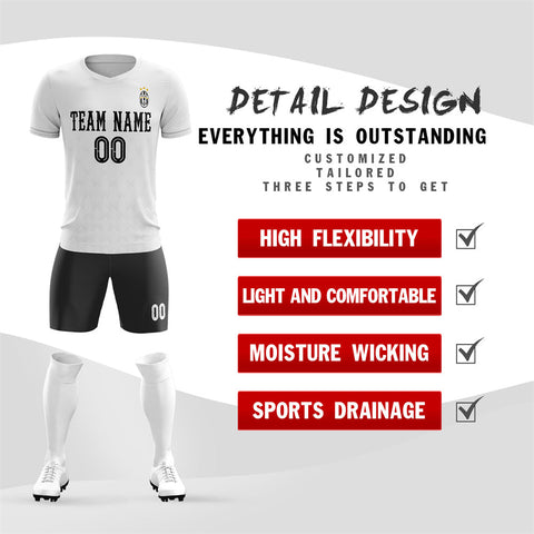 Custom White Black Design Training Uniform Soccer Sets Jersey