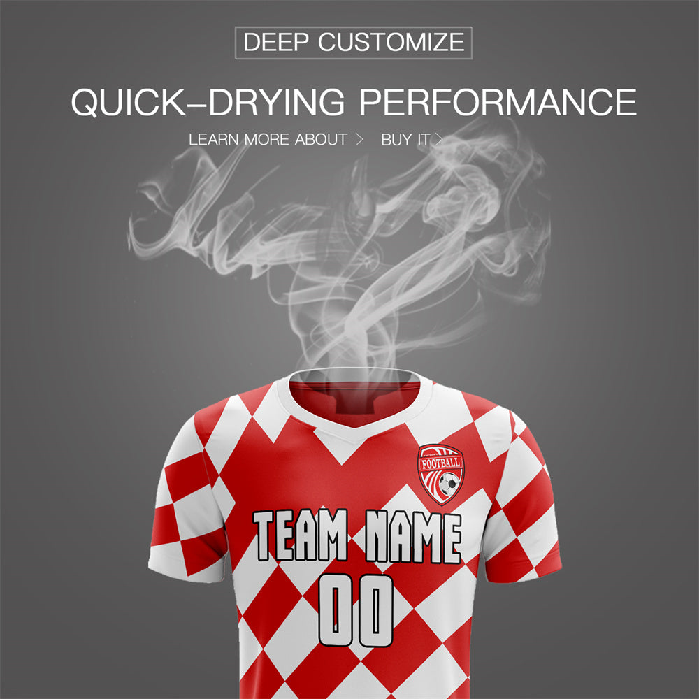 Custom Red White Quick Dry Soccer Sets Jersey