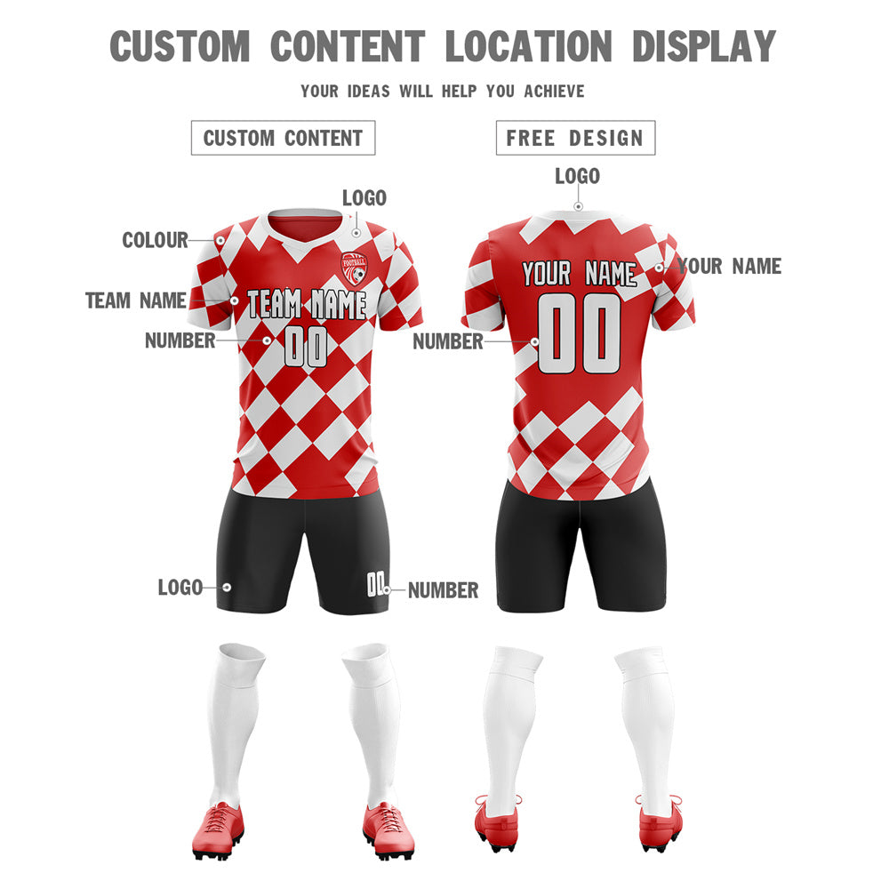 Custom Red White Quick Dry Soccer Sets Jersey