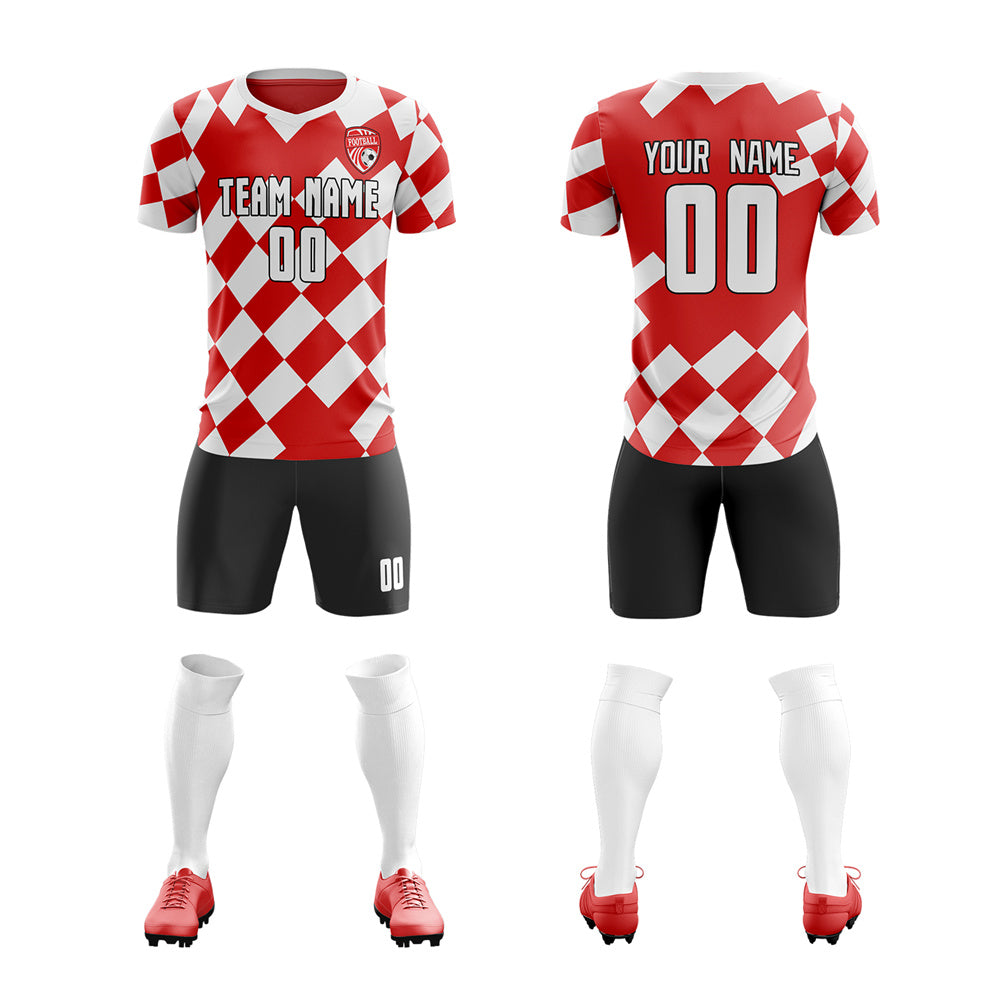 Custom Red White Quick Dry Soccer Sets Jersey