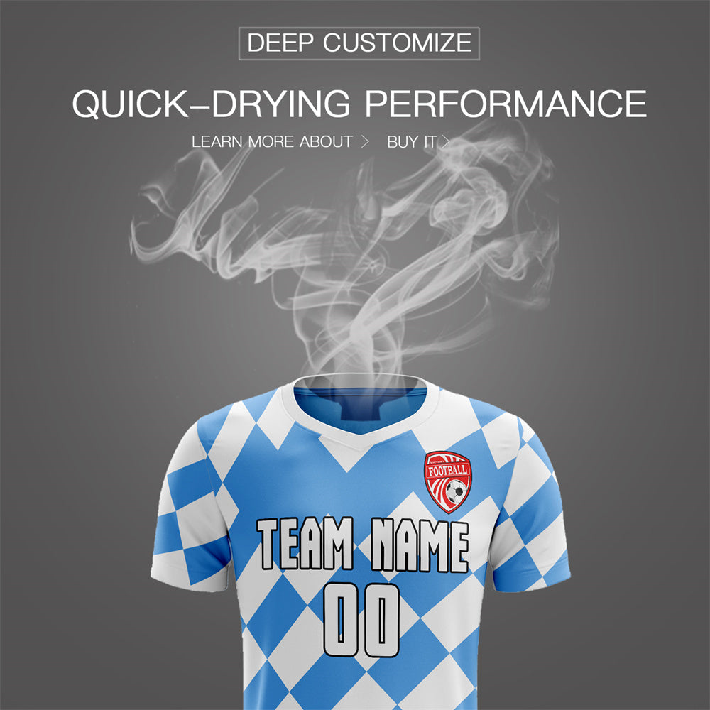 Custom Blue White Printed Design Soccer Sets Jersey