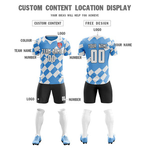 Custom Blue White Printed Design Soccer Sets Jersey