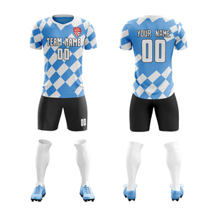 Custom Blue White Printed Design Soccer Sets Jersey