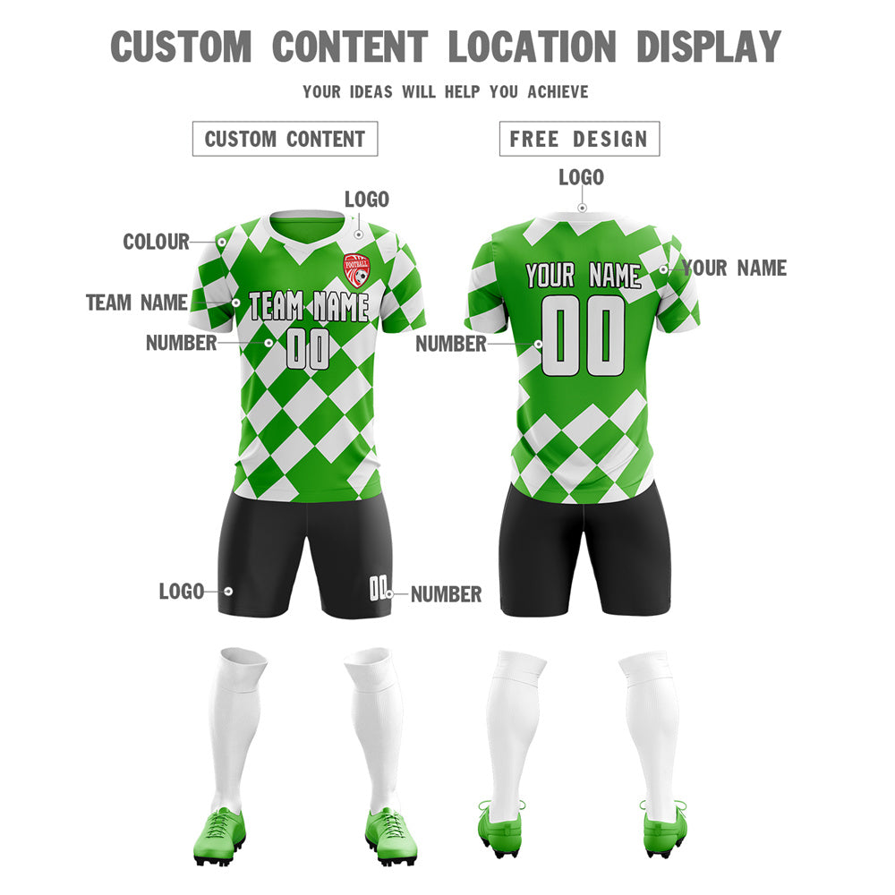 Custom Green White Personalized Soccer Sets Jersey