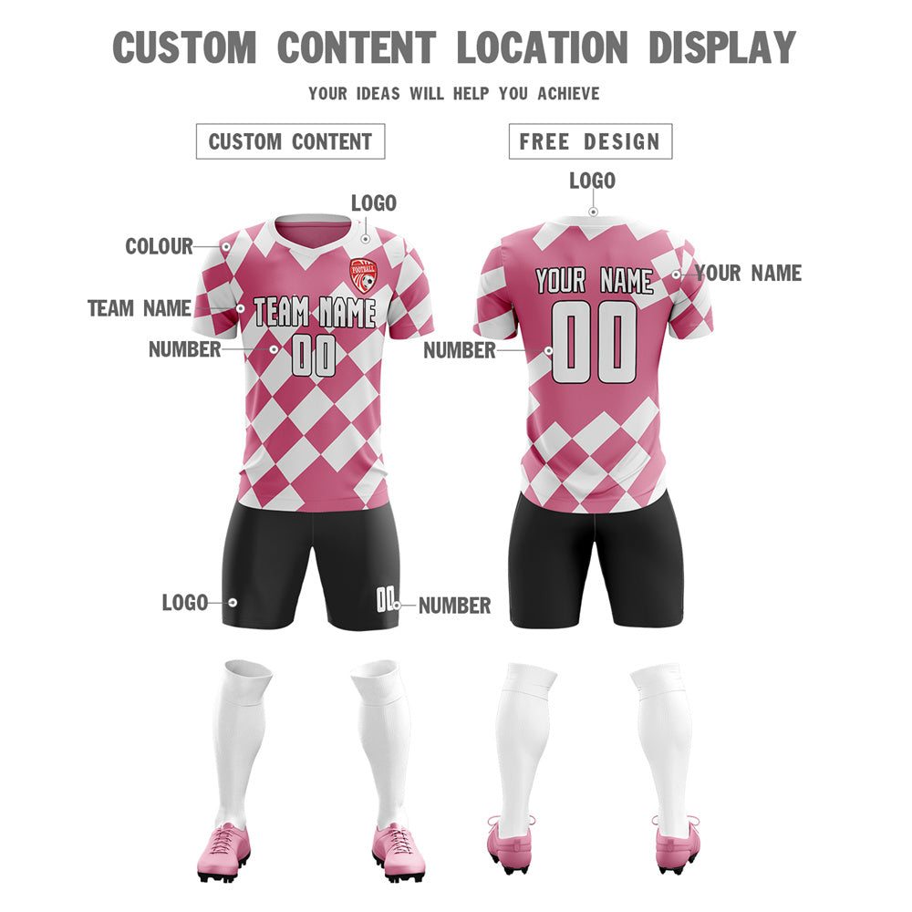 Custom Pink White Design Soccer Sets Jersey