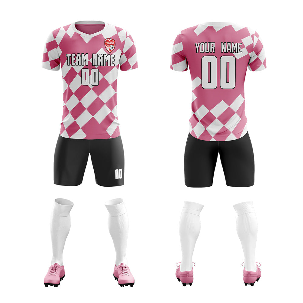 Custom Pink White Design Soccer Sets Jersey