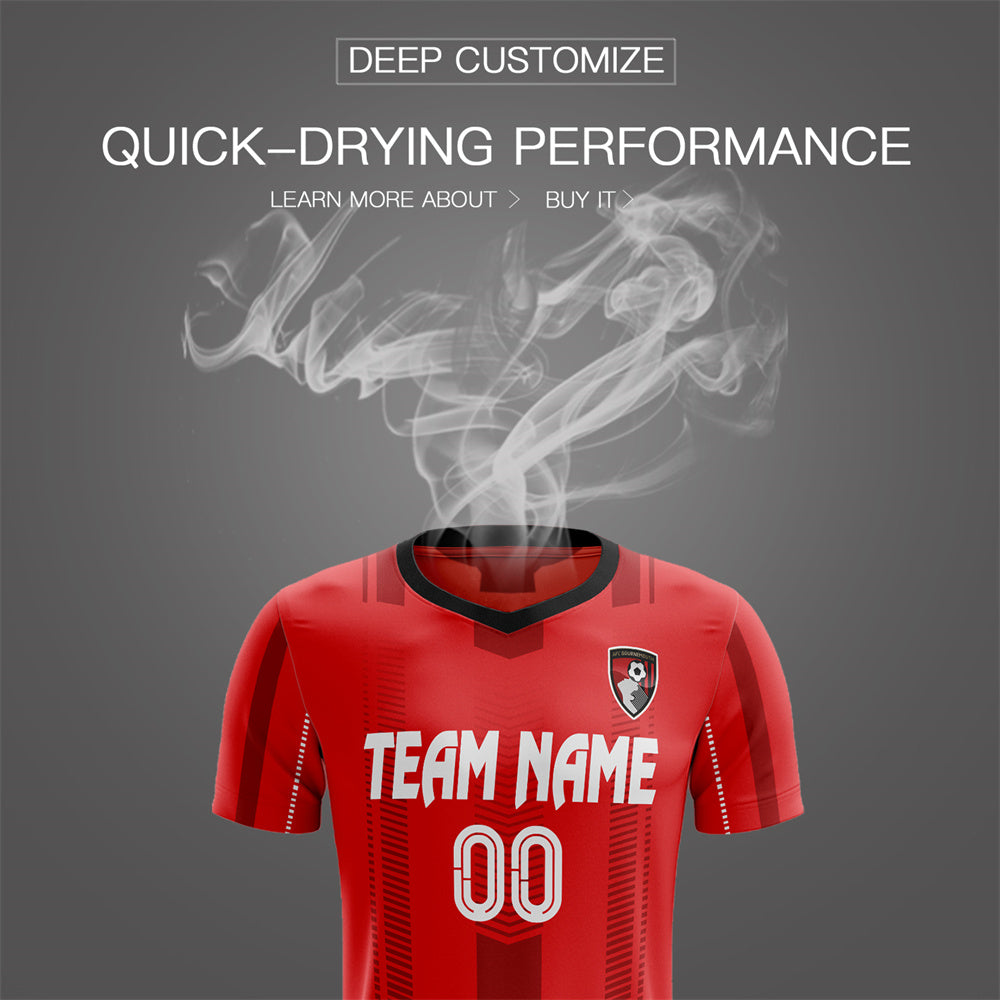 Custom Red Black Breathable Soccer Sets Jersey