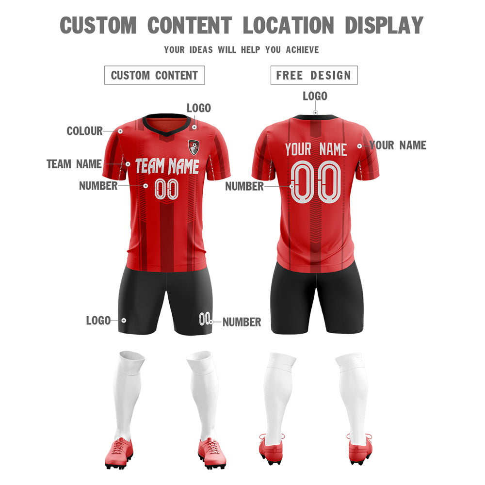 Custom Red Black Breathable Soccer Sets Jersey