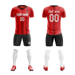 Custom Red Black Breathable Soccer Sets Jersey