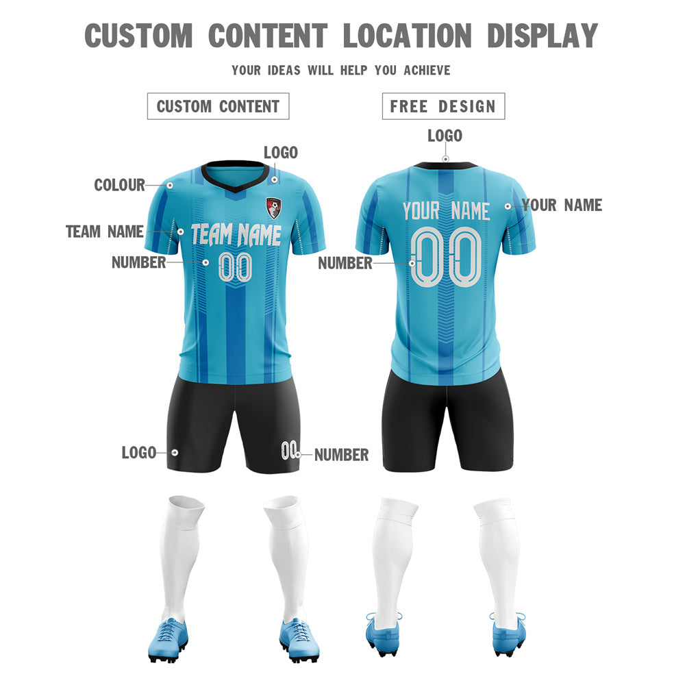 Custom Aqua White Training Soccer Sets Jersey