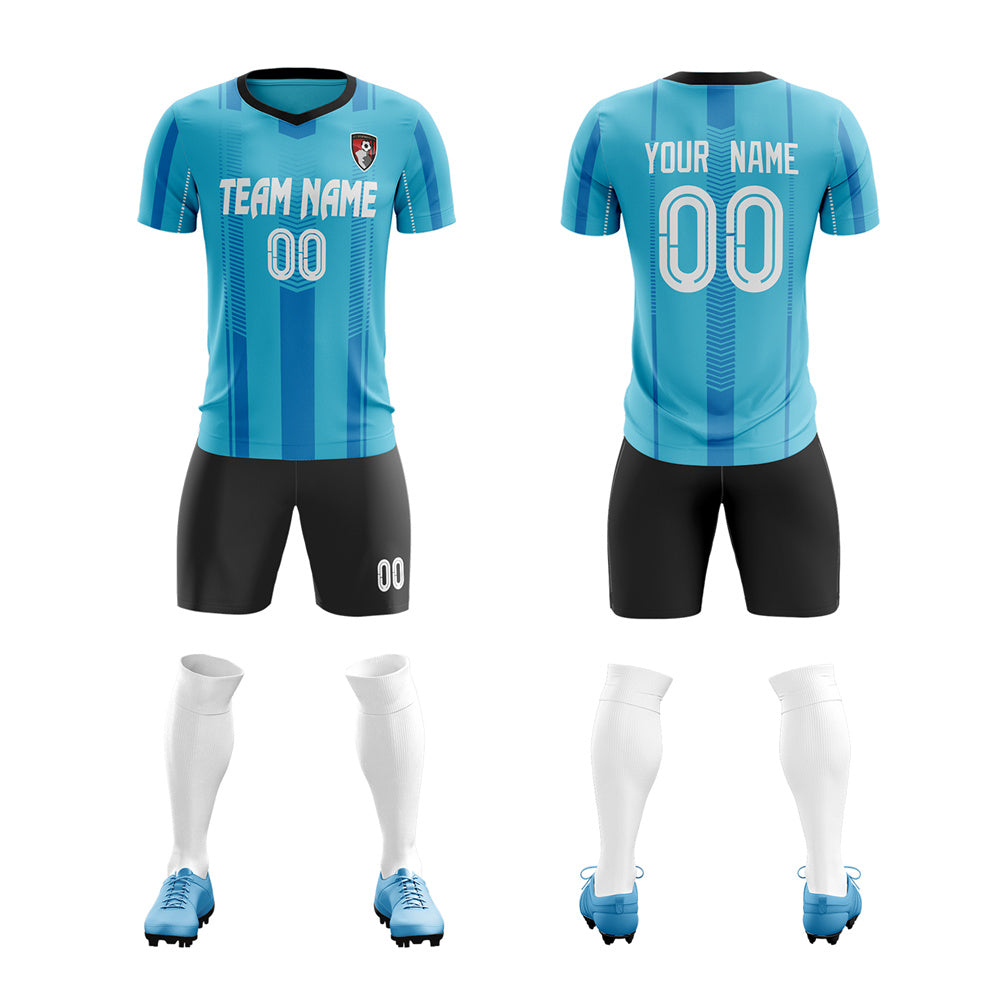 Custom Aqua White Training Soccer Sets Jersey