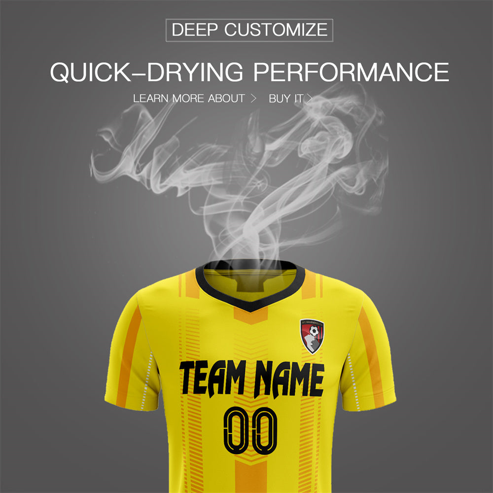 Custom Yellow Black Uniform Soft Soccer Sets Jersey