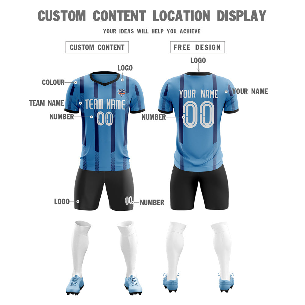 Custom Blue Black Soft Soccer Sets Jersey