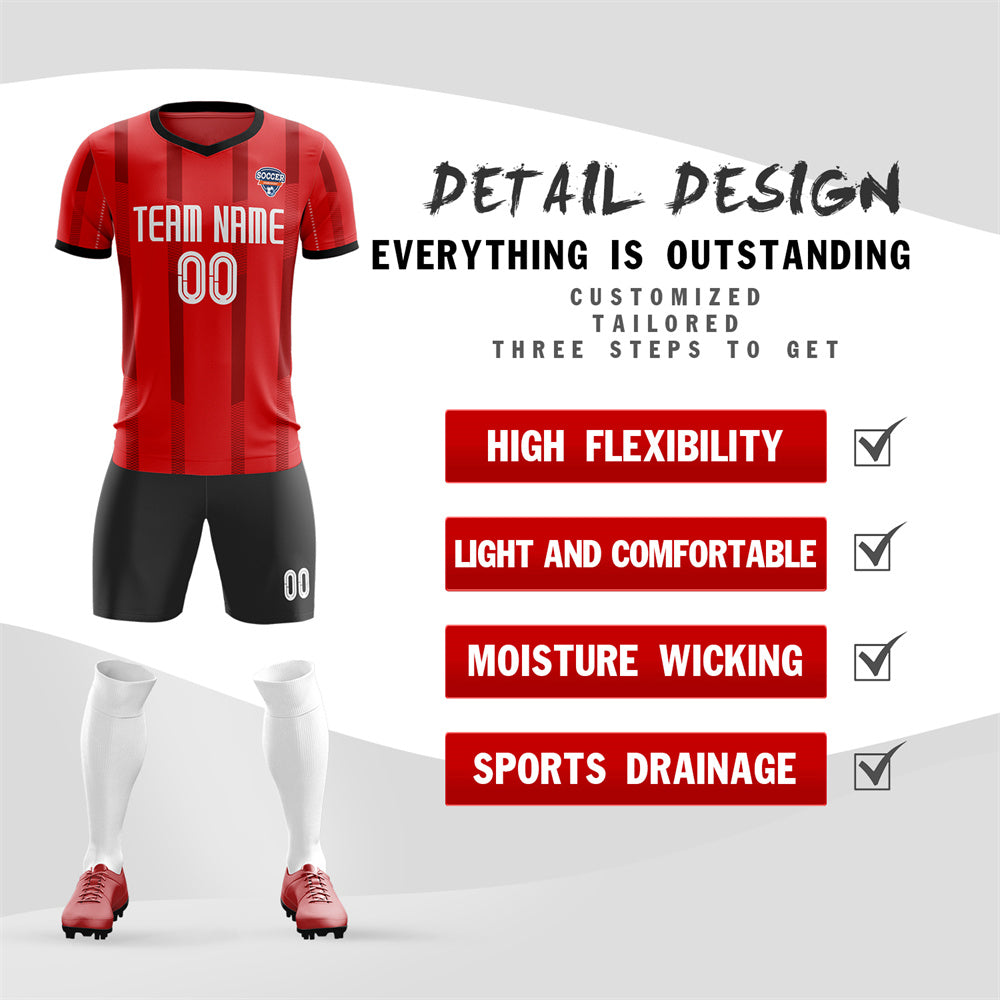 Custom Red Black Soft Elastic Soccer Sets Jersey