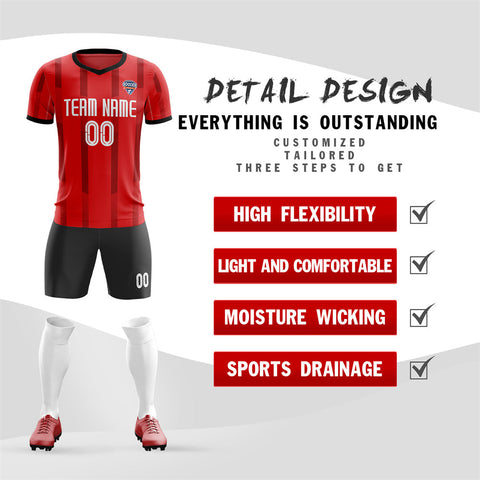 Custom Red Black Soft Elastic Soccer Sets Jersey