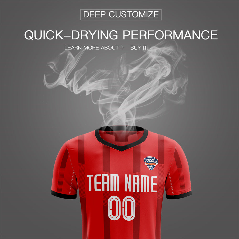 Custom Red Black Soft Elastic Soccer Sets Jersey