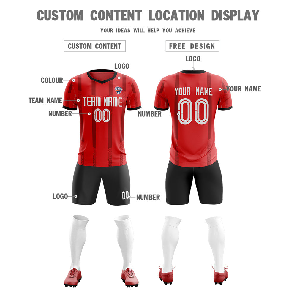 Custom Red Black Soft Elastic Soccer Sets Jersey