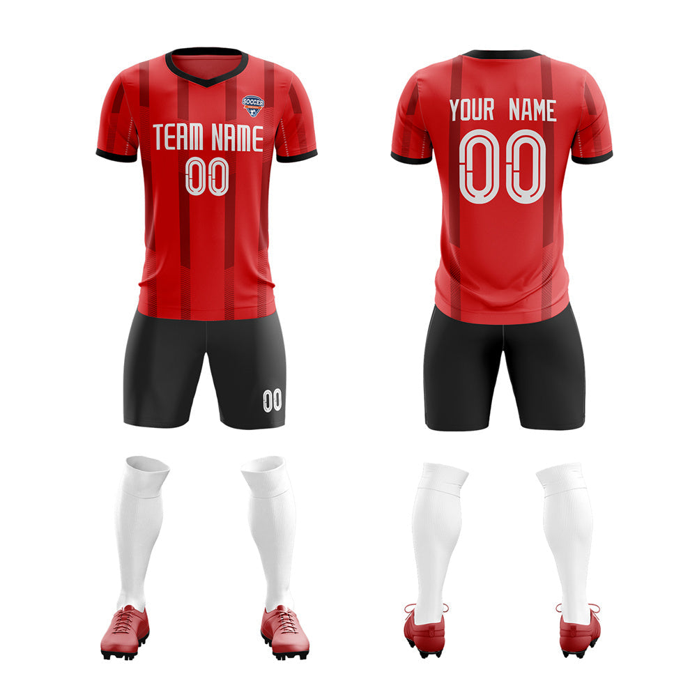 Custom Red Black Soft Elastic Soccer Sets Jersey