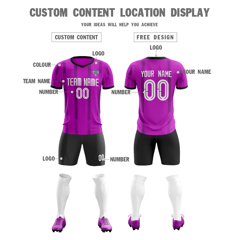 Custom Purple Black Soft Elastic Soccer Sets Jersey