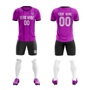 Custom Purple Black Soft Elastic Soccer Sets Jersey