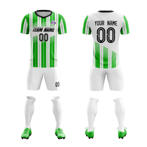 Custom Green White Men Soccer Sets Jersey