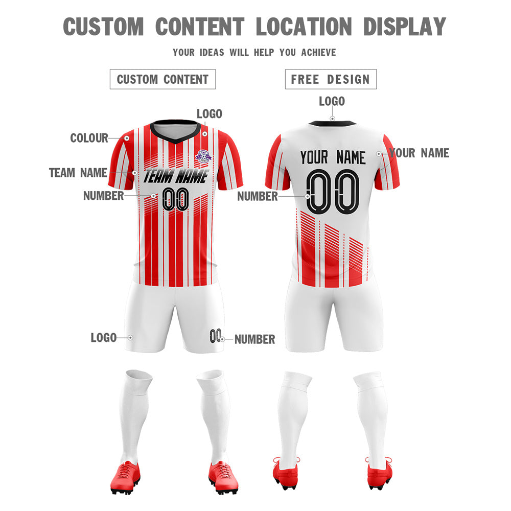 Custom Red White Design Soccer Sets Jersey