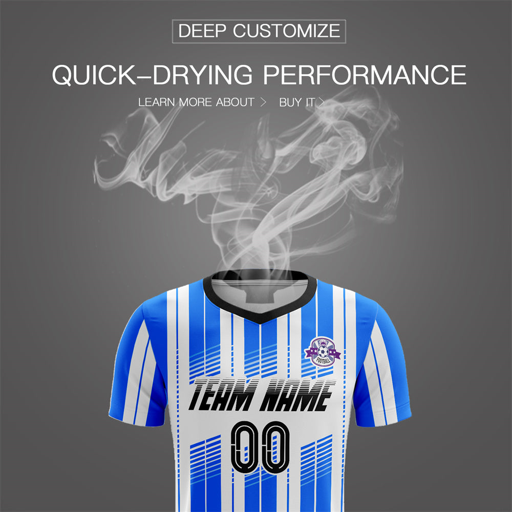 Custom Blue White Soft Soccer Sets Jersey