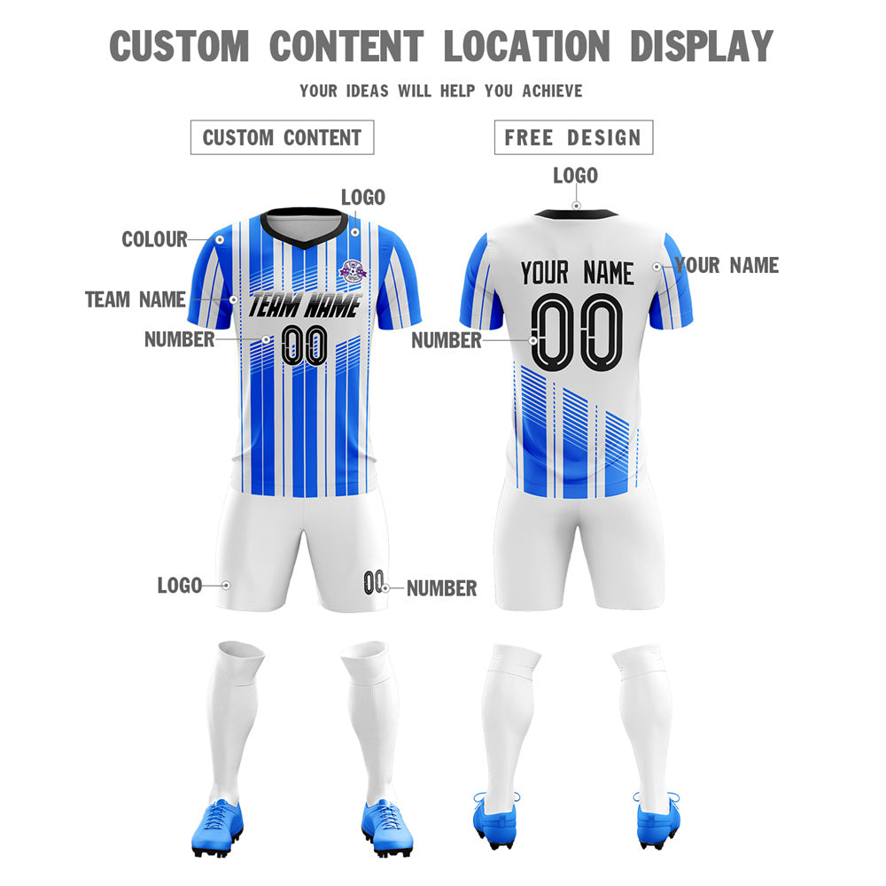 Custom Blue White Soft Soccer Sets Jersey