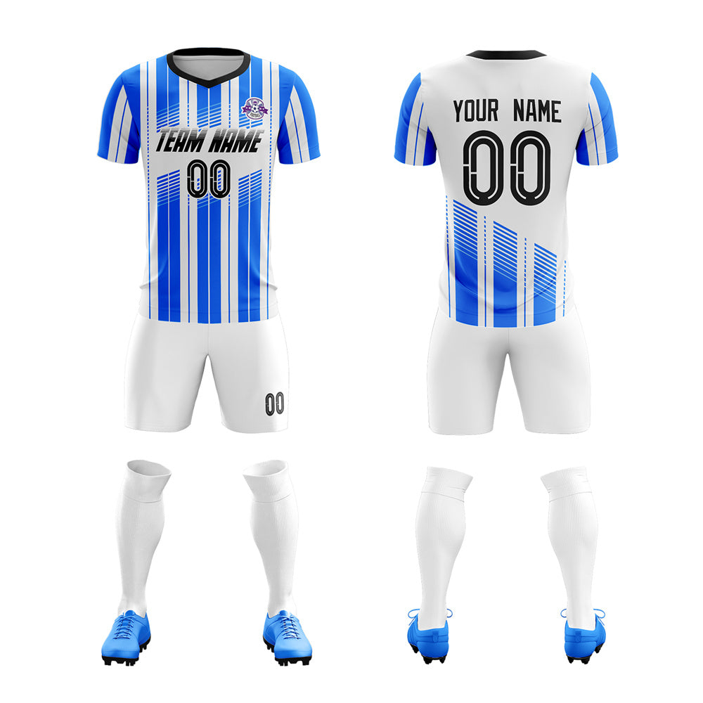 Custom Blue White Soft Soccer Sets Jersey