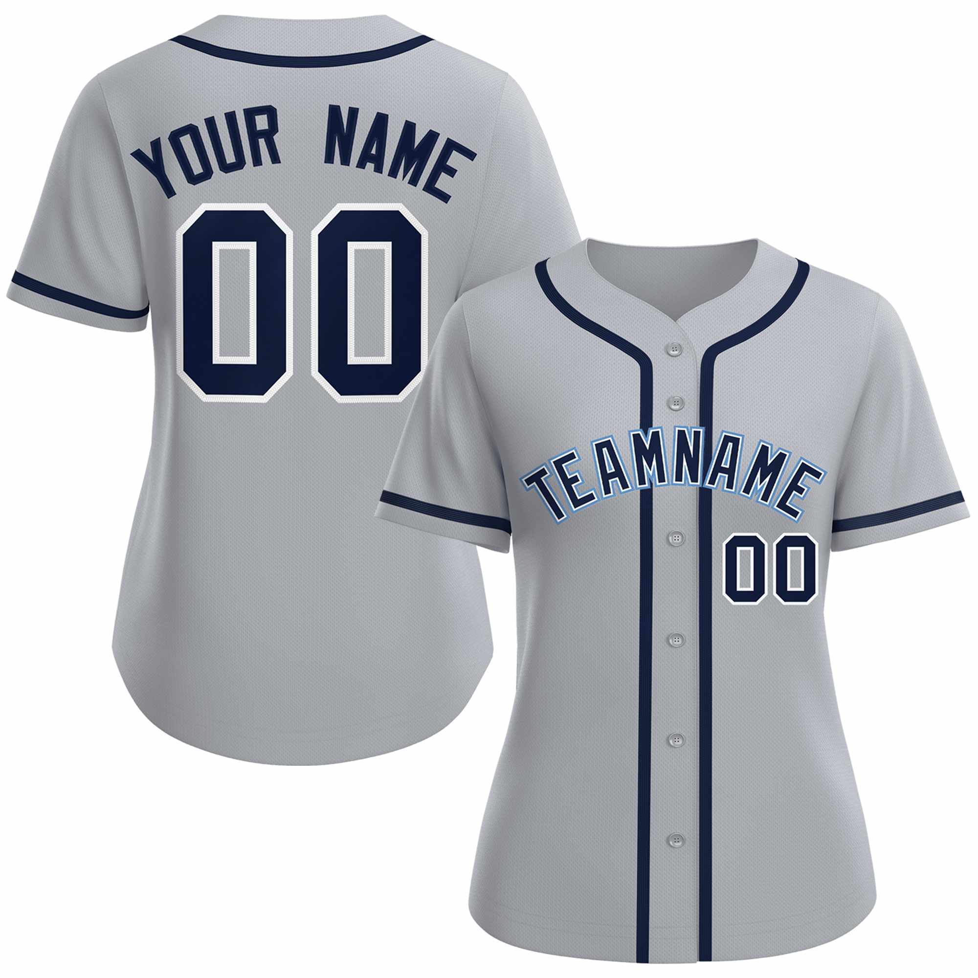 Maillot de baseball personnalisé gris marine blanc de style classique pour femme