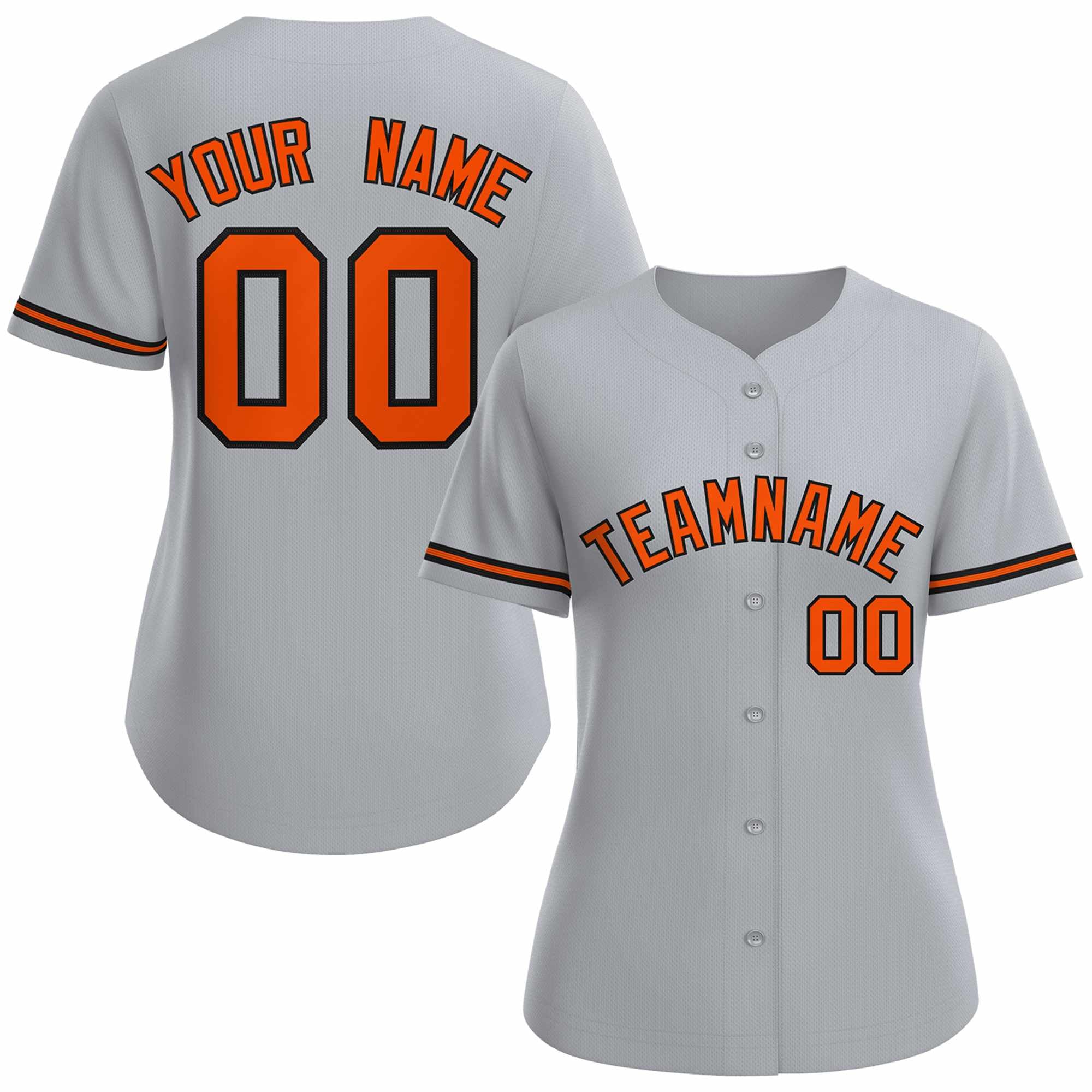 Maillot de baseball de style classique personnalisé gris orange noir pour femmes