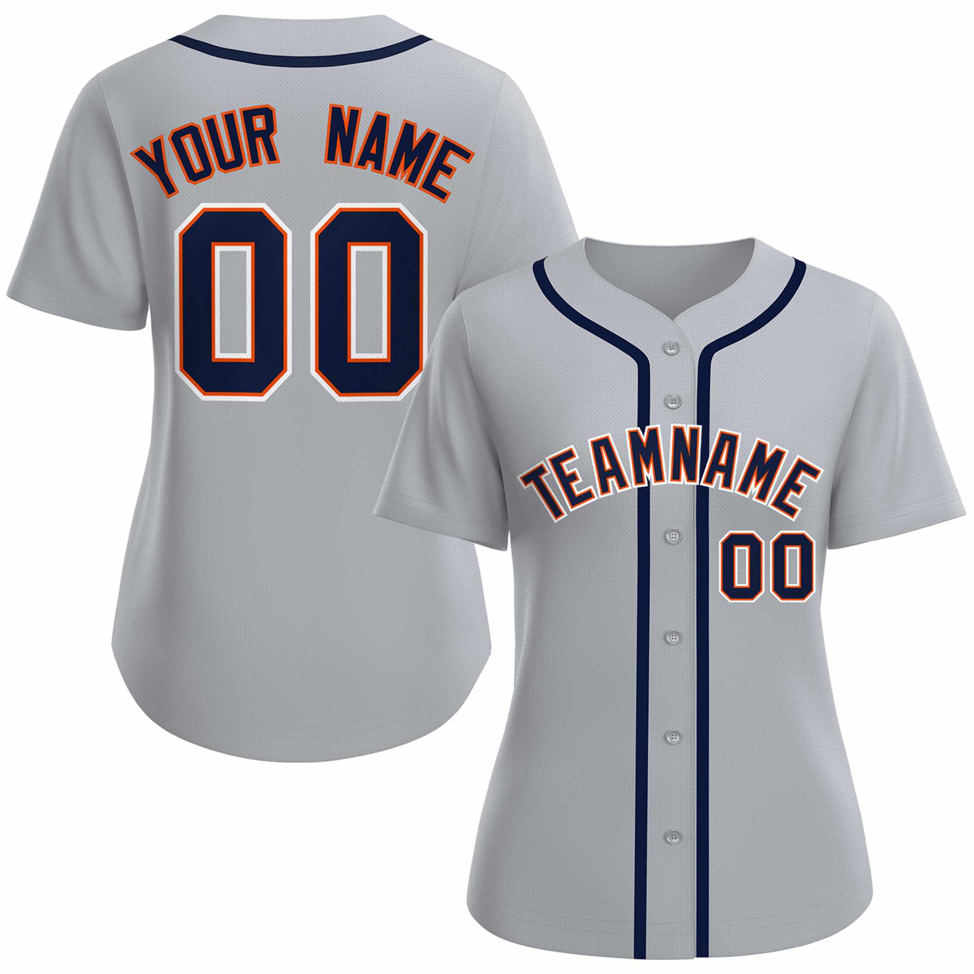 Maillot de baseball de style classique gris marine orange personnalisé pour femmes